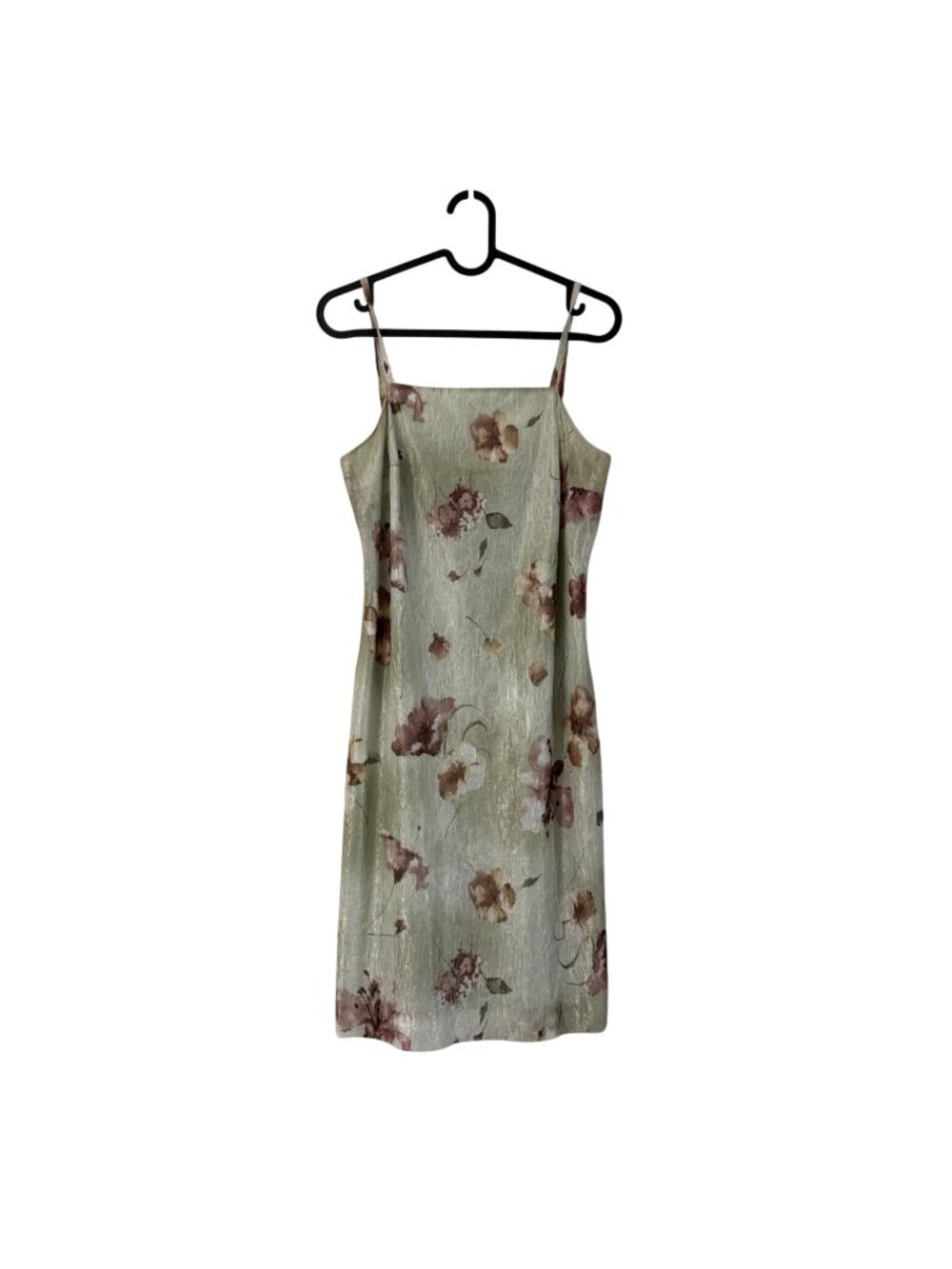 VTG Tintoretto Y2K Green Brown Floral Crinkle Sheer Mini Dress Womens Size 10